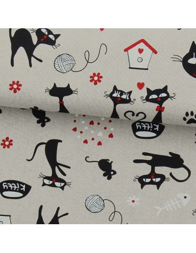 Toile de coton canvas - Chats noirs