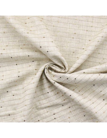 Tissu viscose lin rayé à sequins – Écru scintillant