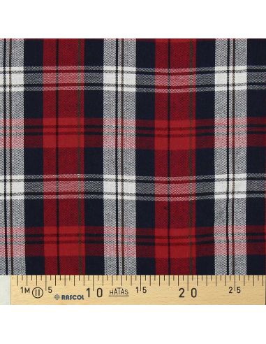 Tissu à carreaux tartan effet flanelle - Rouge et bleu marine