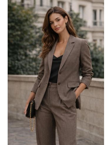 Tissu gabardine viscose brossée premium - Taupe chiné
