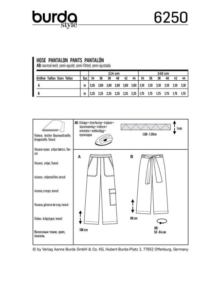 Weite Hosenmuster - Burda 6250
