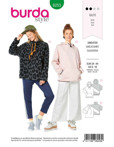 Sweatshirt-Schnittmuster - Burda 6253