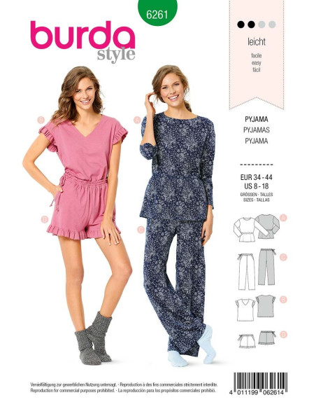 Pyjama- und Pyjamashorts-Schnittmuster - Burda 6261