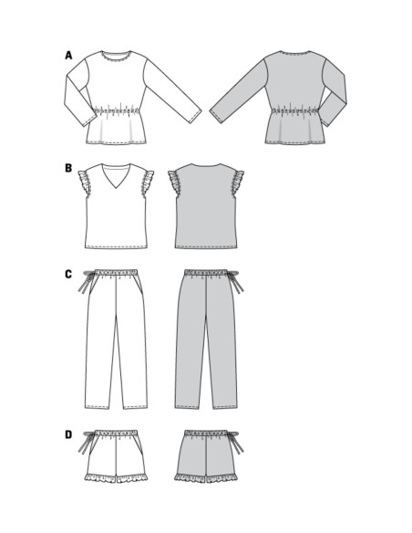 Pyjama- und Pyjamashorts-Schnittmuster - Burda 6261
