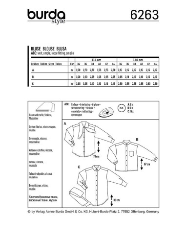 Blusen- und Hemdenschnittmuster - Burda 6263