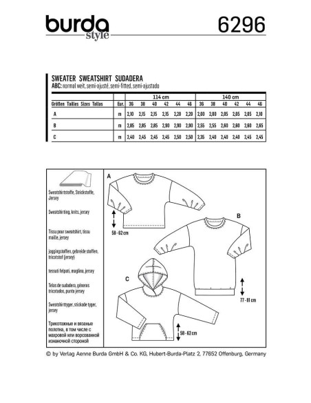 Sweatshirt-Schnittmuster - Burda 6296