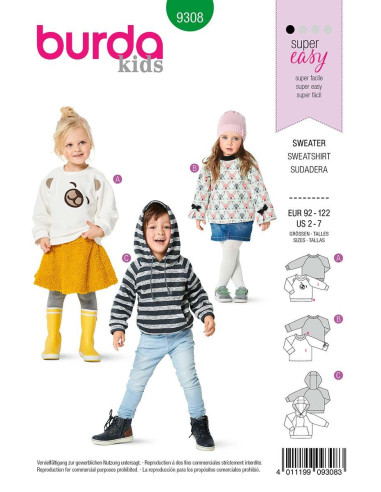 Kapuzenpullover-Schnittmuster - Burda 9308
