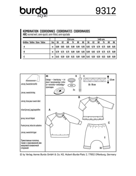 T-Shirt- und elastische Hosenmuster - Burda 9312