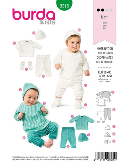 Mütze, Hose und Sweatjacke Schnittmuster - Burda 9315