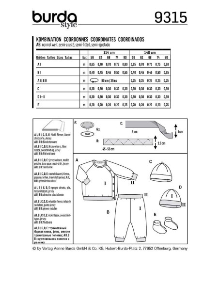 Mütze, Hose und Sweatjacke Schnittmuster - Burda 9315