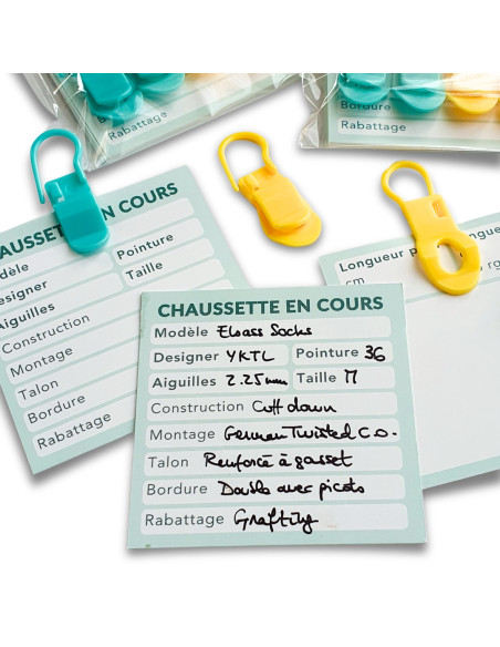 Lot de 4 marqueurs spéciaux encours + 8 cartes Tricot en cours YKTL