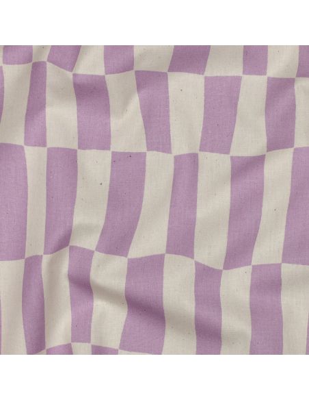Tissu popeline de coton Jennifer Bouron - Carreaux naturel et parme