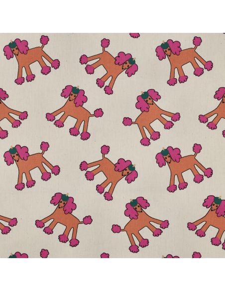 Tissu popeline de coton Jennifer Bouron - Chiens rose sur fond naturel