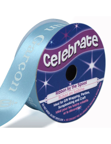 Satinband Celebrate himmelblau bedruckt Junge - 25 mm x 3 Meter