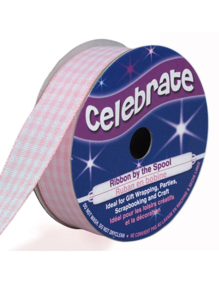Vichy-Karo-Band Celebrate rosa - 15 mm x 4 Meter