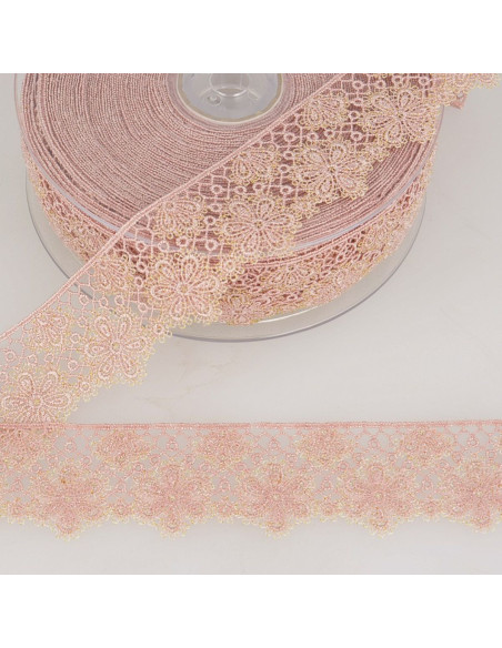 Spitze Blumen Lurex - Rosa und Beige