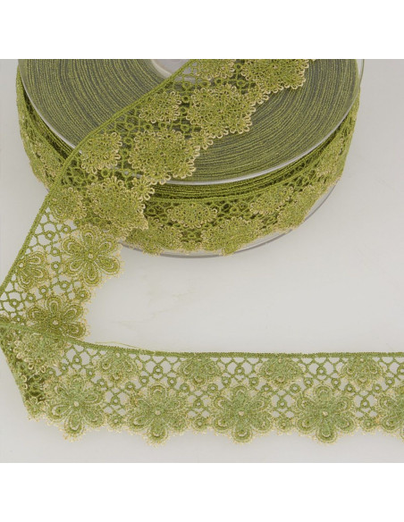 Spitze Blumen Lurex - Khaki und Beige