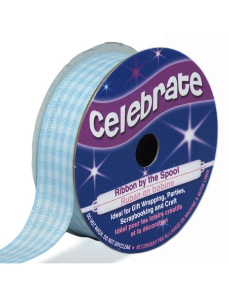 Vichy-Karo-Band Celebrate hellblau - 15 mm x 4 Meter
