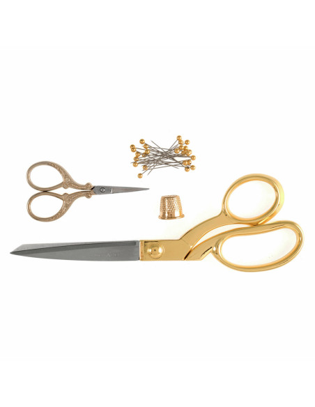 Näh- und Stickscheren-Set, Fingerhut und Nadeln - Gold
