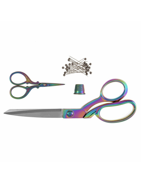 Näh- und Stickscheren-Set, Fingerhut und Nadeln - Regenbogen