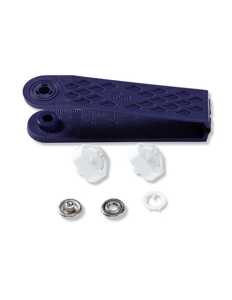 Schachtel mit 10 weißen Jersey-Druckknöpfen mit Werkzeug 10 mm