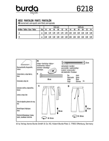 Hosenmuster - Burda 6218