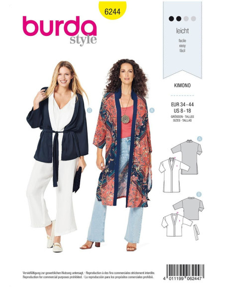 Kimono-Schnittmuster - Burda 6244