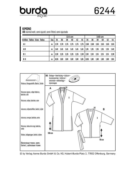Kimono-Schnittmuster - Burda 6244