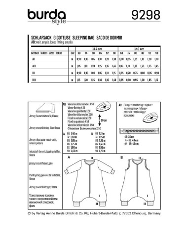 Schlafsack-Schnittmuster - Burda 9298