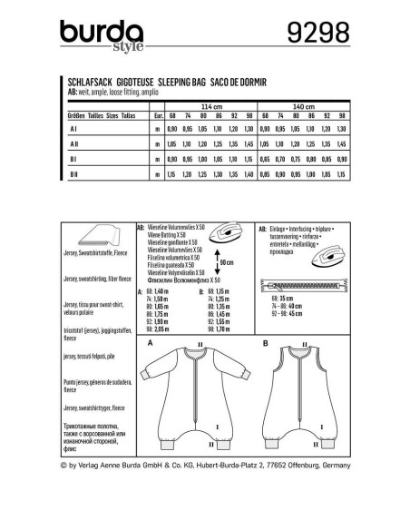Schlafsack-Schnittmuster - Burda 9298