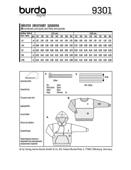 Sweatshirt-Schnittmuster - Burda 9301