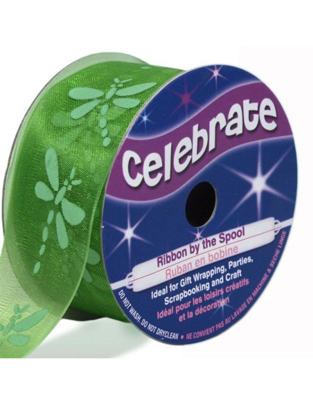 Organza-Band Celebrate grüne Libelle - 25 mm x 3 m