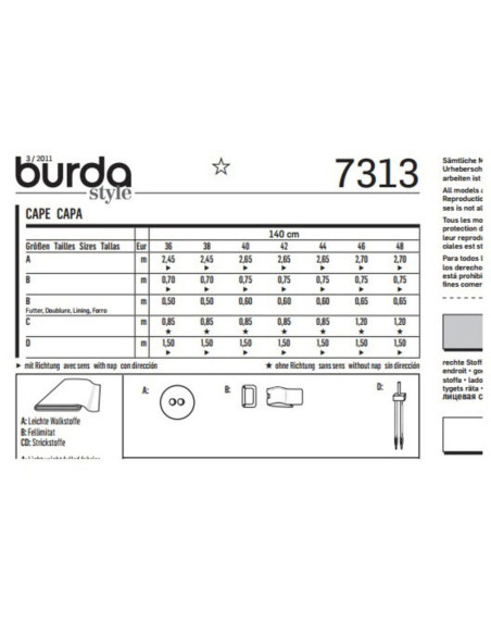 Umhangschnittmuster - Burda 7313