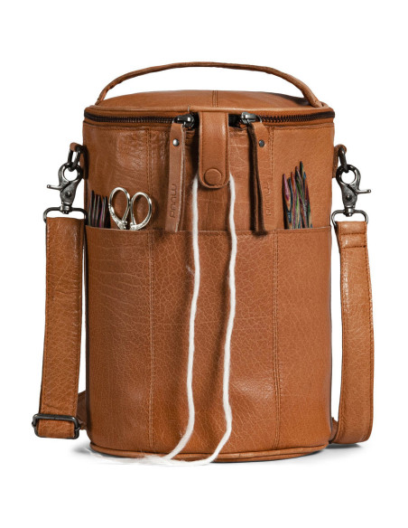 Ledertasche für Strickzubehör Muud Saturn XL - Whisky