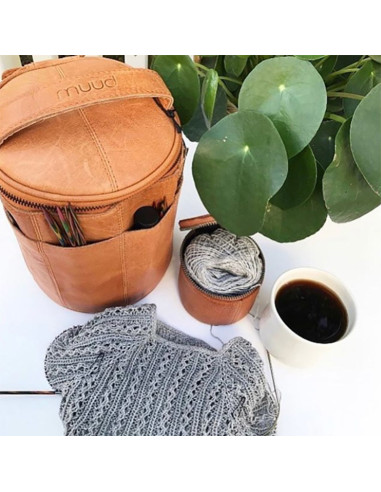 Ledertasche für Strickzubehör Muud Saturn XL - Whisky