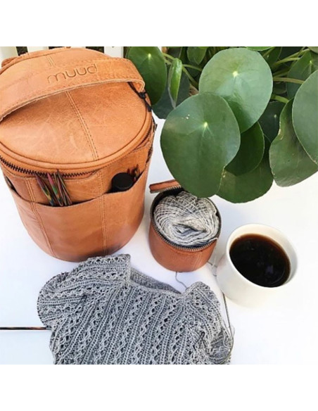 Ledertasche für Strickzubehör Muud Saturn XL - Whisky