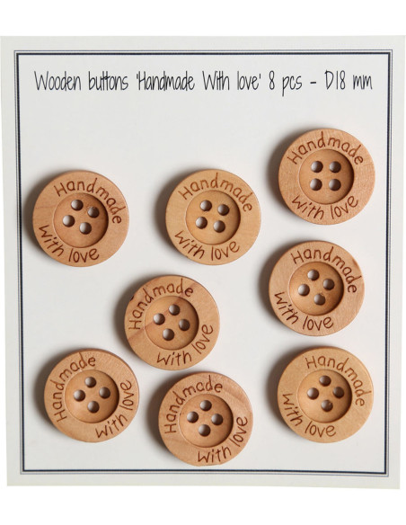 Paket mit 8 handgefertigten Holzknöpfen mit Liebe 18 mm