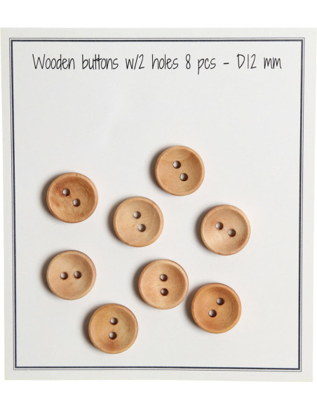 Paket mit 8 tiefen Holzknöpfen, 12 mm