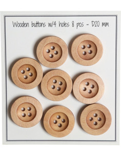 Paket mit 8 runden Holzknöpfen mit Rille, 20 mm