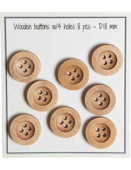 Paket mit 8 runden Holzknöpfen mit Rille 18 mm