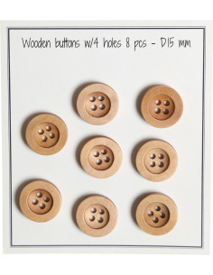 Paket mit 8 runden Holzknöpfen mit Rille, 15 mm