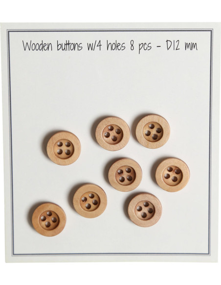 Paket mit 8 runden Holzknöpfen mit Rille, 12 mm