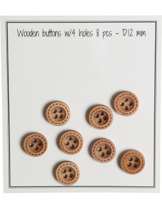 Paket mit 8 runden Holzknöpfen mit Rillenstichen 12 mm