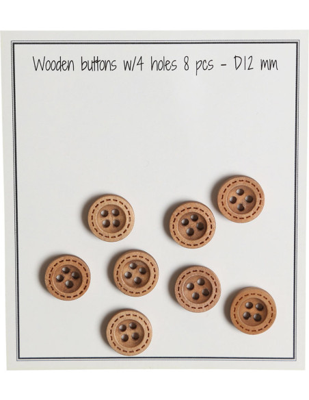 Paket mit 8 runden Holzknöpfen mit Rillenstichen 12 mm