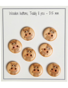 Paket mit 8 beigen Teddy-Holzknöpfen 15 mm