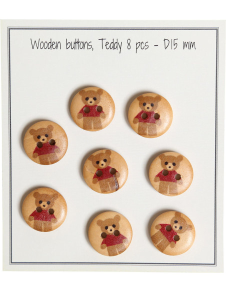 Paket mit 8 roten Teddy-Holzknöpfen 15 mm