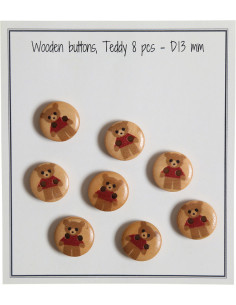 Paket mit 8 roten Teddy-Holzknöpfen 13 mm