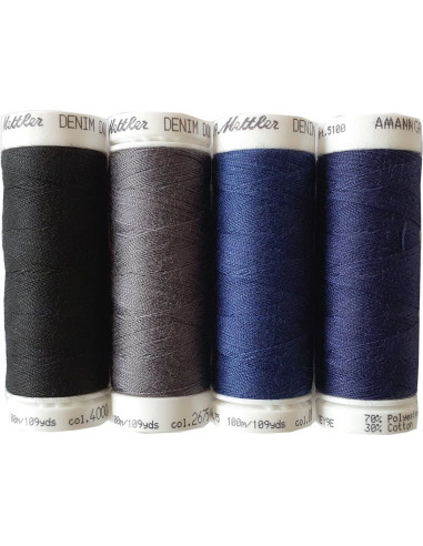 Set mit 4 dunkelblauen Denim-Nähgarnen von Mettler