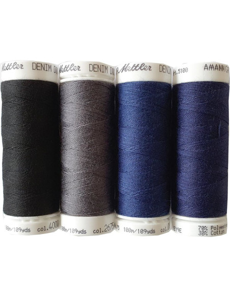 Set mit 4 dunkelblauen Denim-Nähgarnen von Mettler