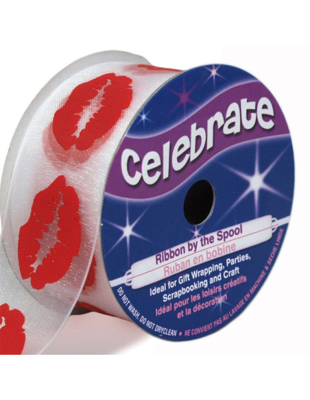 Organza-Band Celebrate rote Lippen - 25 mm x 3 m